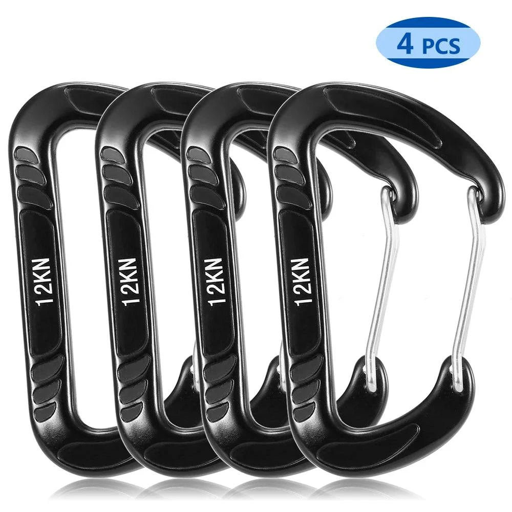 4pcs 12KN Wiregate Carabiner Hiking Climbing Carabiner Spring Buckle Clip Lightweight Hammock Swing Clip Outdoor Tool Equipment-WAYBIKER