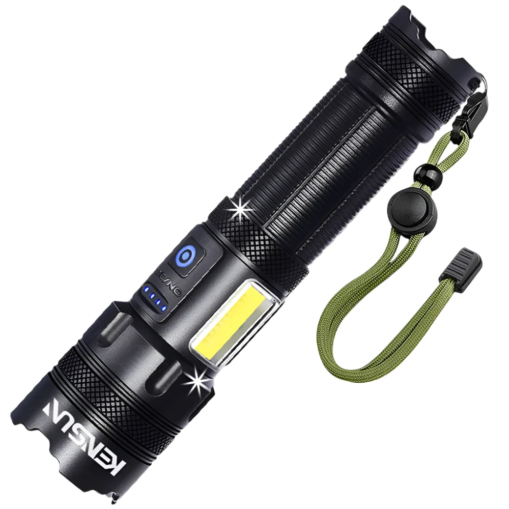 High Power  XHP160 LED Rechargeable 16-Core Flashlight With Side Work light Lantern Powerful USB charging Torch Lamp for Camping-WAYBIKER