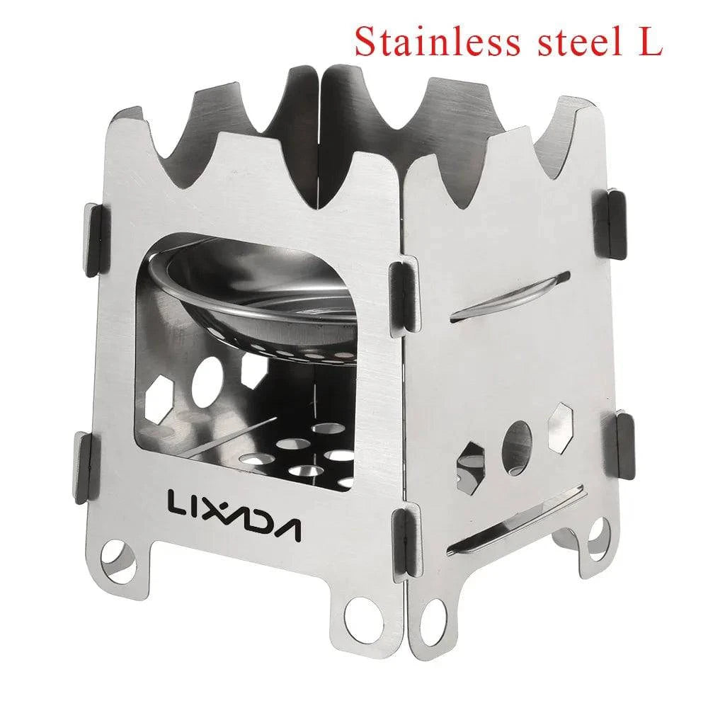 Lixada Folding Wood Stove Outdoor Camping Stove with Alcohol Tray Ultralight Stainless Steel Pocket Burner for Picnic Hiking-WAYBIKER