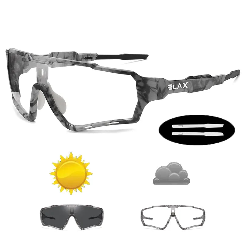 ELAX Brand New Style Photochromic Sunglasses SportsMen Women Mtb Bike Bicycle Eyewear Cycling Glasses-WAYBIKER
