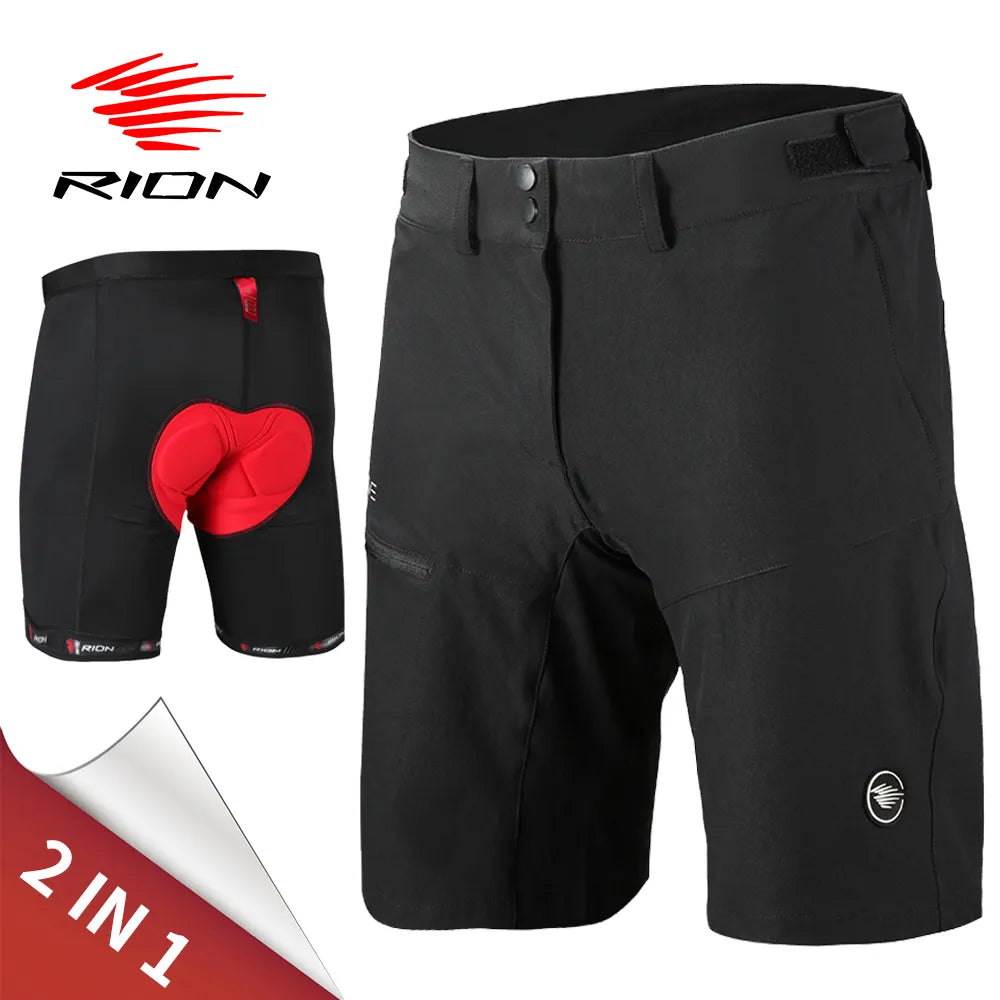 RION Cycling Shorts Men Detachable Padded Undershorts MTB Mountain Bike Wear Pockets Quick Dry Breathable Men's Tights 2 In 1-WAYBIKER