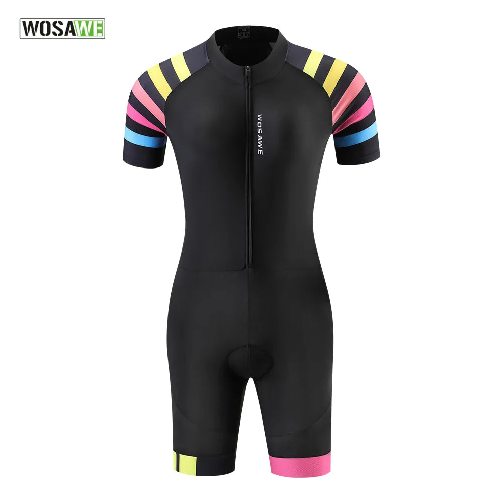 WOSAWE Women's Ladies Triathlon Sportswear Racing Team Jersey Jumpsuit Short Sleeve Tight Cycling Suit-WAYBIKER