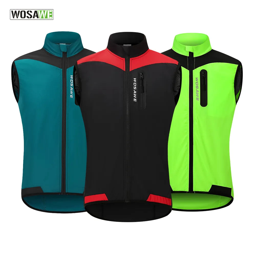 WOSAWE Windproof Cycling Vest Breathable Running Vest MTB Bike Bicycle Reflective Clothing Men Women Sleeveless Cycling Jacket-WAYBIKER