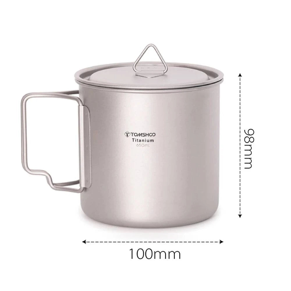 TOMSHOO Outdoor Portable Cup Set Ultralight Titanium Cup Picnic Water Mug with Foldable Handle Camping Supplies Tableware 2022-WAYBIKER
