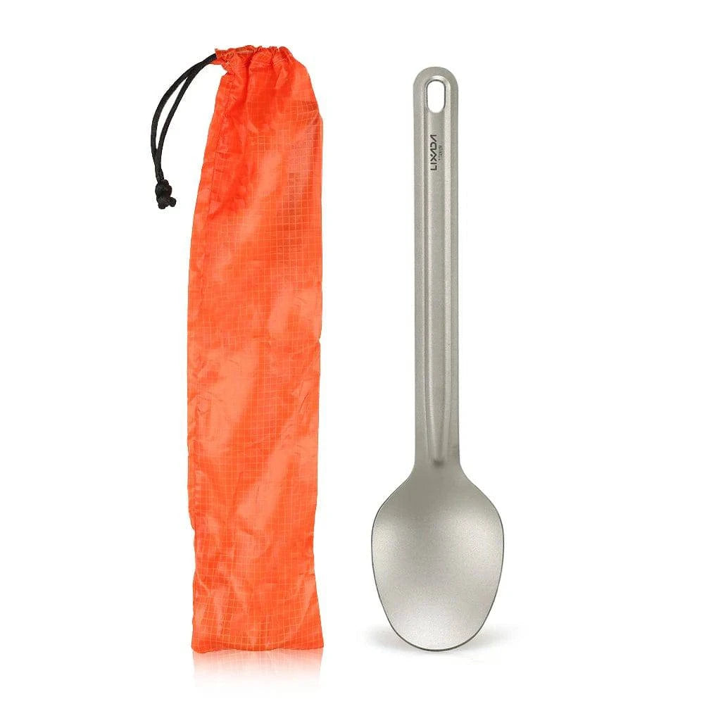 Titanium Long Handle Spoon Outdoor Tableware Portable Dinner Spoon Cutlery Home Backpacking Picnic Spoon 15g Camping Equipment-WAYBIKER