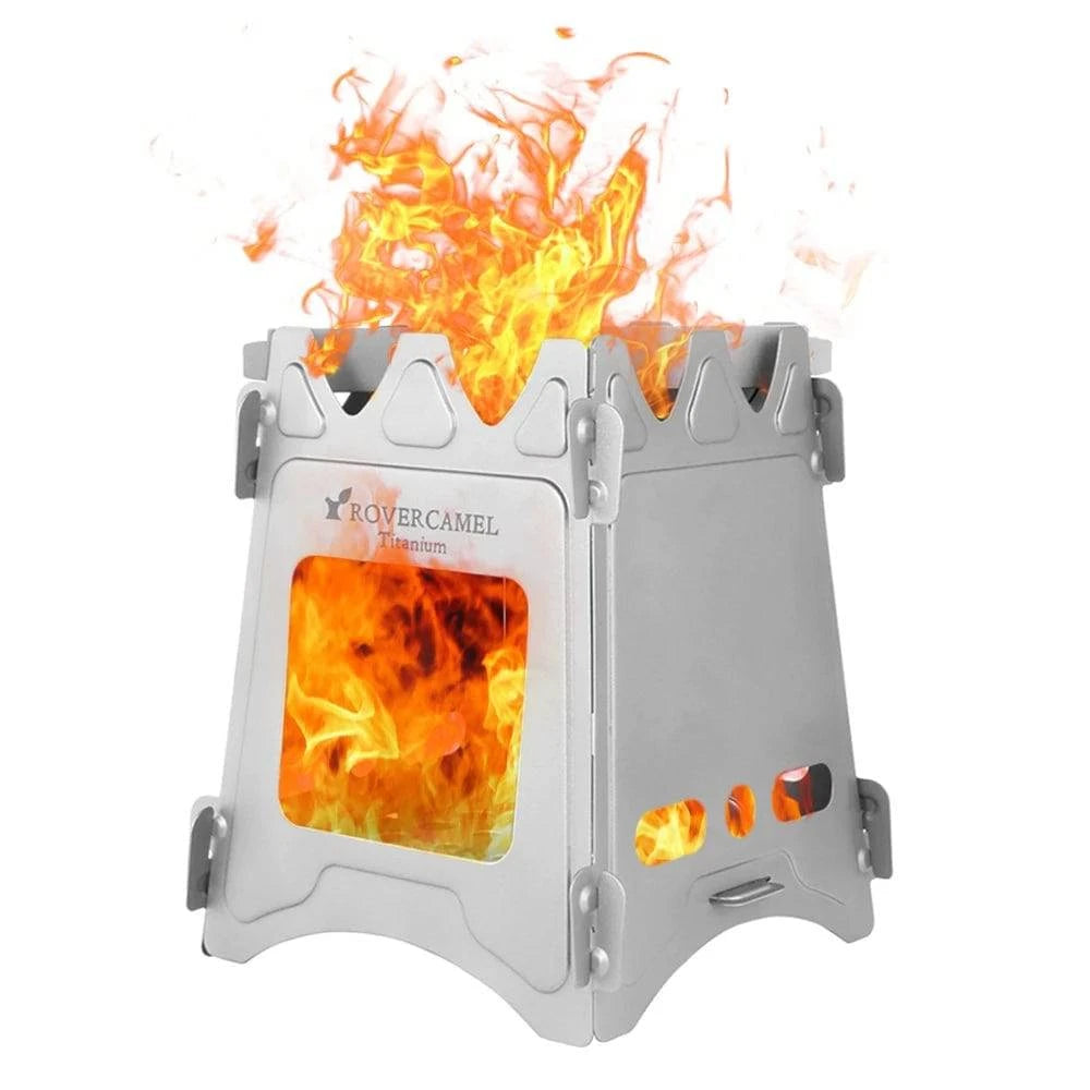 Folding Titanium Wood Stove Portable Camping Stove Wood Burners Backpacking Outdoor Stove for Survival Cooking Picnic Hunting-WAYBIKER