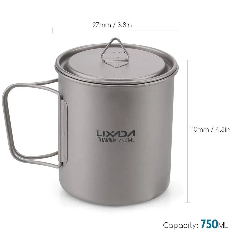 Lixada Ultralight Titanium Cup Mug 300/350/550/650ml Outdoor Water Cup Camping Picnic Water Mug Tableware with Foldable Handle-WAYBIKER