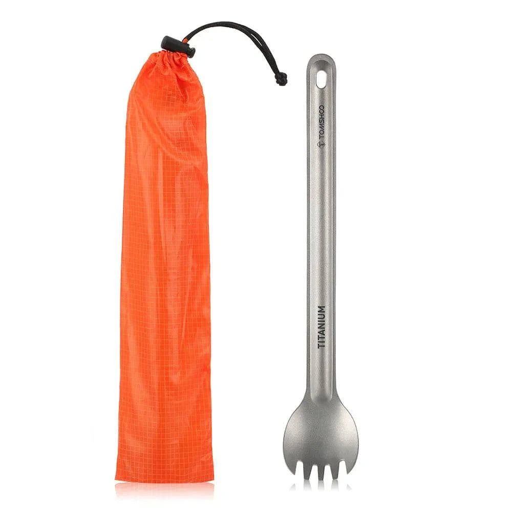 TOMSHOO Titanium Spork Long Handle Camping Spoon Fork Outdoor Tableware Matte Finish Dinner Spork Cutlery Backpacking Picnic-WAYBIKER
