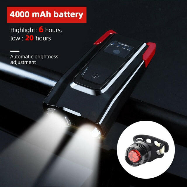 4000mAh Induction Bicycle Front Light Set USB Rechargeable Smart Headlight With Horn 800 Lumen LED Bike Lamp Cycling FlashLight-WAYBIKER