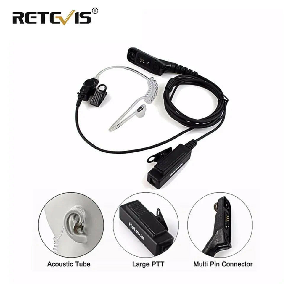 Retevis R-1M21 Large PTT Mic Headset Acoustic Tube Earpiece For Motorola DP4800 DP4801 XPR6550 DGP4150 P8268 Walkie Talkie etc.-WAYBIKER