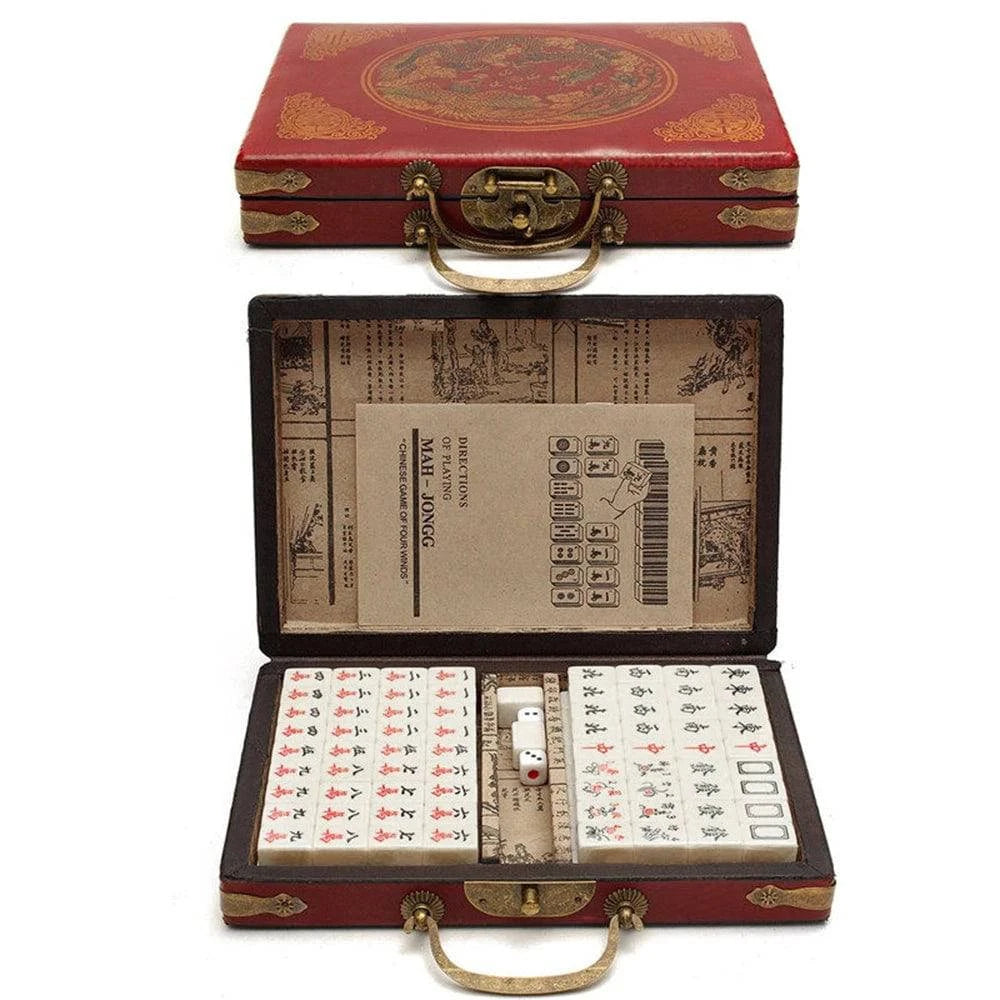 Portable Chinese Numbered Mahjong Set 144 Tiles Mah-Jong Set Chinese Toy with Box Party Gambling Game Board Game Entertainment-WAYBIKER