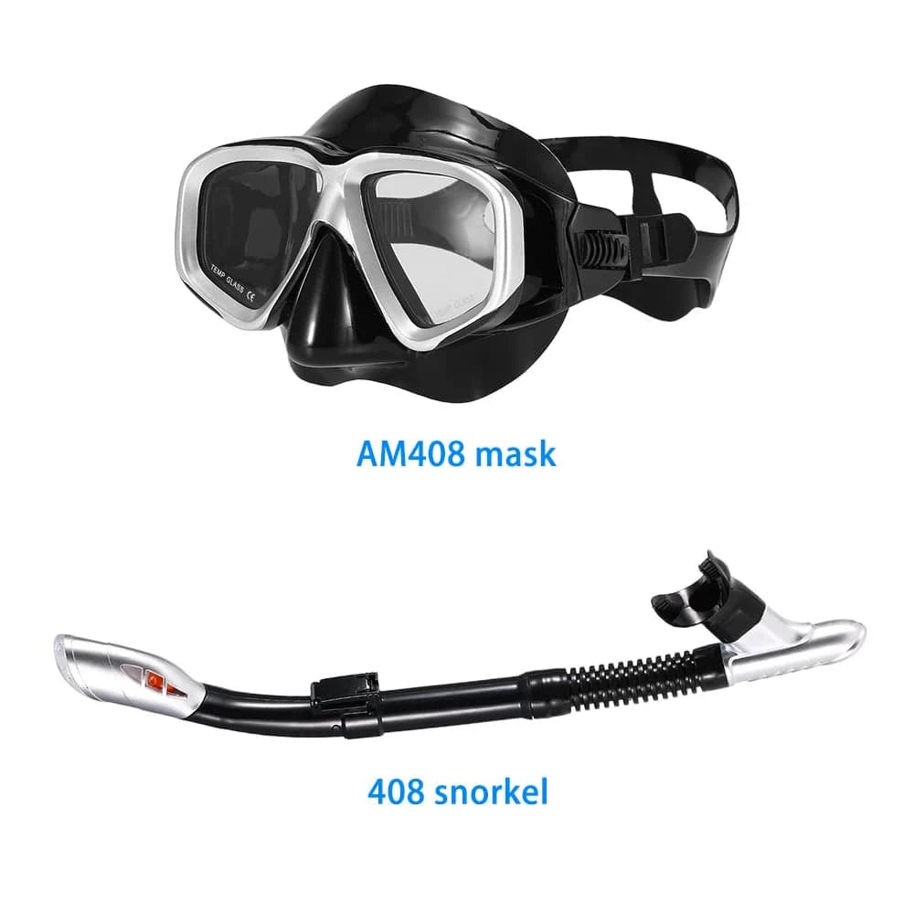 Adults Diving Mask Scuba Mask Underwater Snorkel Set Anti Fog Snorkeling Goggles Swimming Mask Glass Men Women Diving Goggles-WAYBIKER