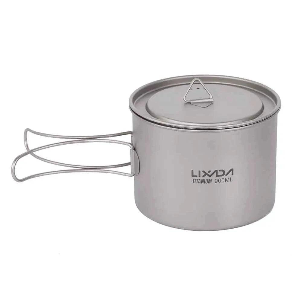 Lixada 900ml Titanium Cup Pot Portable Water Cup Hanging Camping Pot with Lid and Foldable Handle for Outdoor Hiking Picnic-WAYBIKER