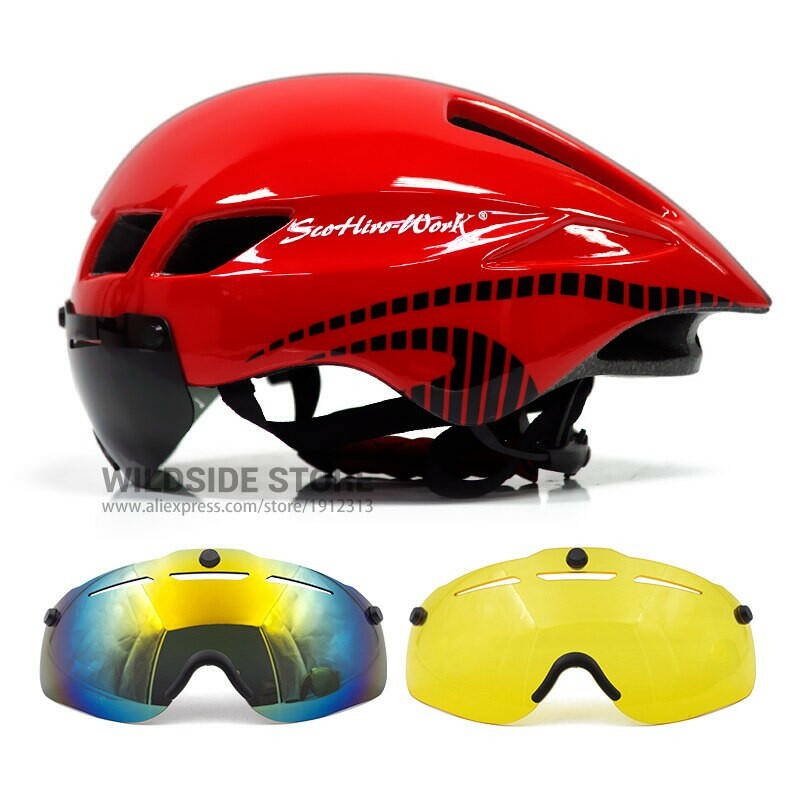 New Bicycle Helmet With Glasses 4 Lens Colors Ultralight MTB Road Bike Helmet 57-61cm Adults Goggleses Casco Ciclismo Black Blue-WAYBIKER