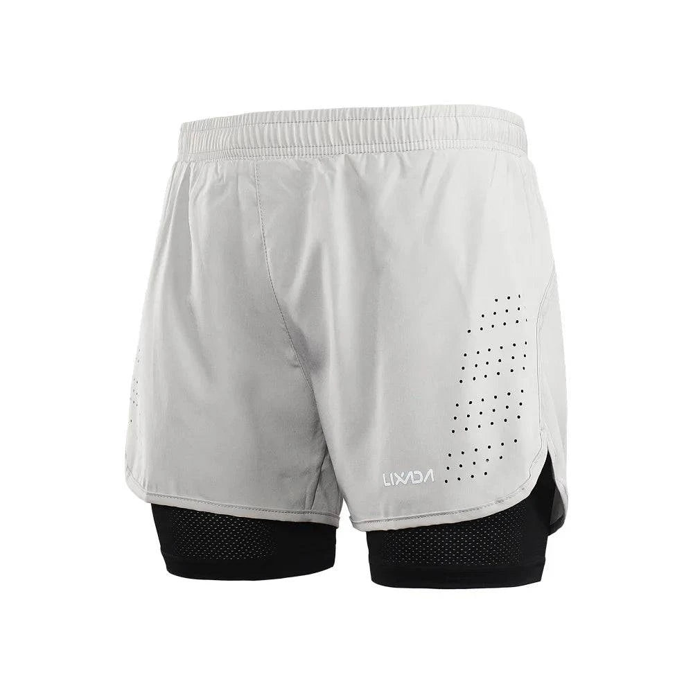 LIXADA Men 2-in-1 Running Shorts Quick Drying Breathable Gym Sports Shorts Training Exercise Jogging Cycling Shorts Longer Liner-WAYBIKER