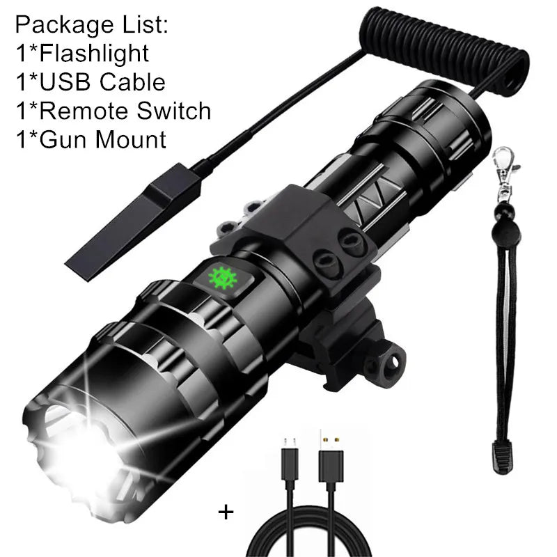 High Lum Professional LED Flashlight for Hunting Tactical Night Scout Lights Set L2 Fish Light USB Rechargeable Waterproof Torch-WAYBIKER