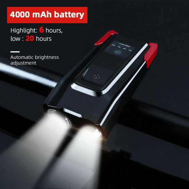 4000mAh Induction Bicycle Front Light Set USB Rechargeable Smart Headlight With Horn 800 Lumen LED Bike Lamp Cycling FlashLight-WAYBIKER