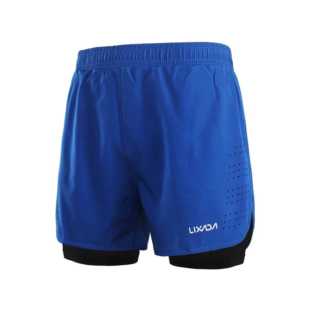 LIXADA Men 2-in-1 Running Shorts Quick Drying Breathable Gym Sports Shorts Training Exercise Jogging Cycling Shorts Longer Liner-WAYBIKER