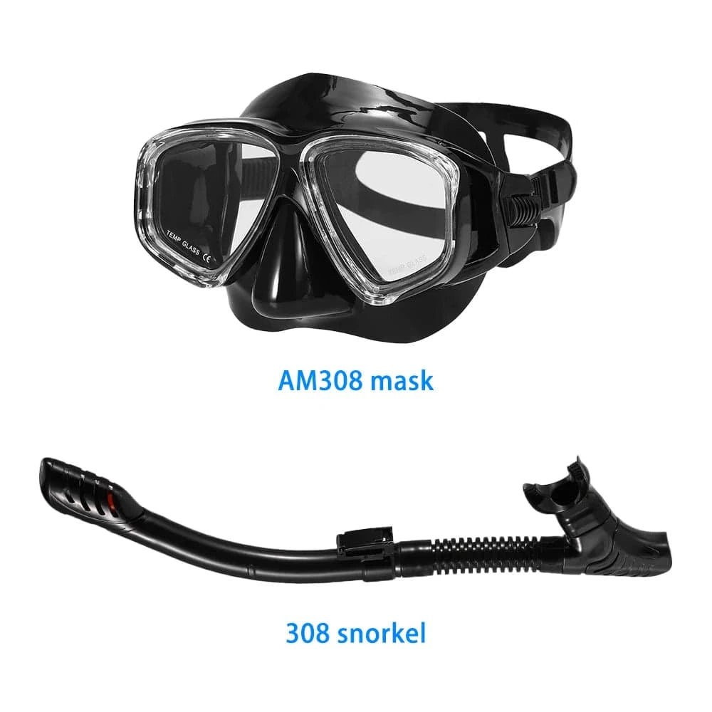 Adults Diving Mask Scuba Mask Underwater Snorkel Set Anti Fog Snorkeling Goggles Swimming Mask Glass Men Women Diving Goggles-WAYBIKER