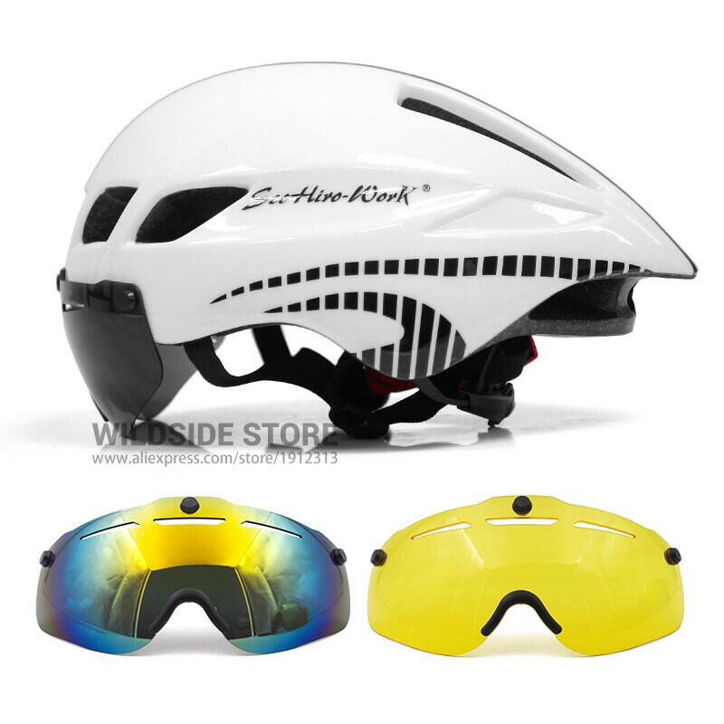 New Bicycle Helmet With Glasses 4 Lens Colors Ultralight MTB Road Bike Helmet 57-61cm Adults Goggleses Casco Ciclismo Black Blue-WAYBIKER