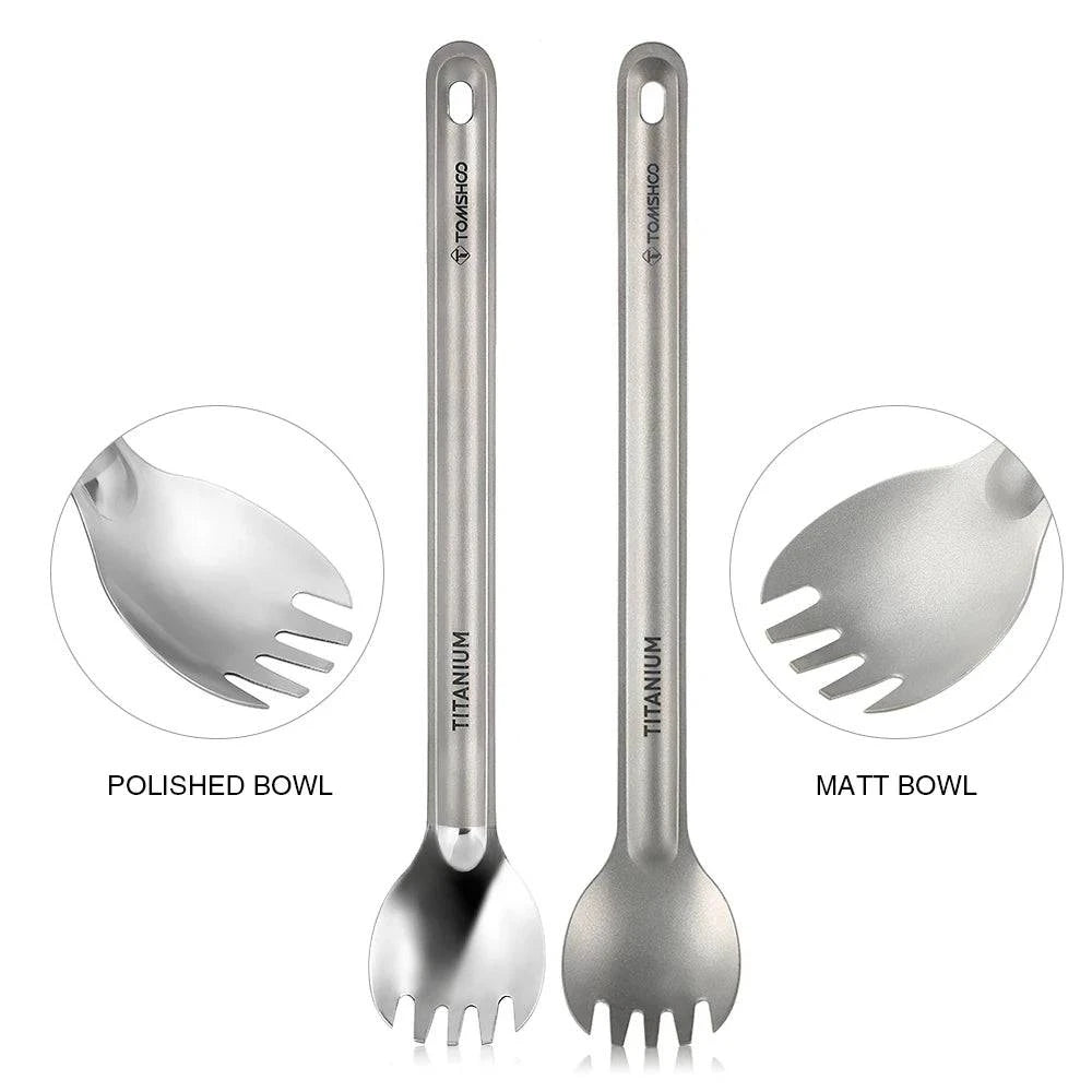 TOMSHOO Titanium Spork Long Handle Camping Spoon Fork Outdoor Tableware Matte Finish Dinner Spork Cutlery Backpacking Picnic-WAYBIKER