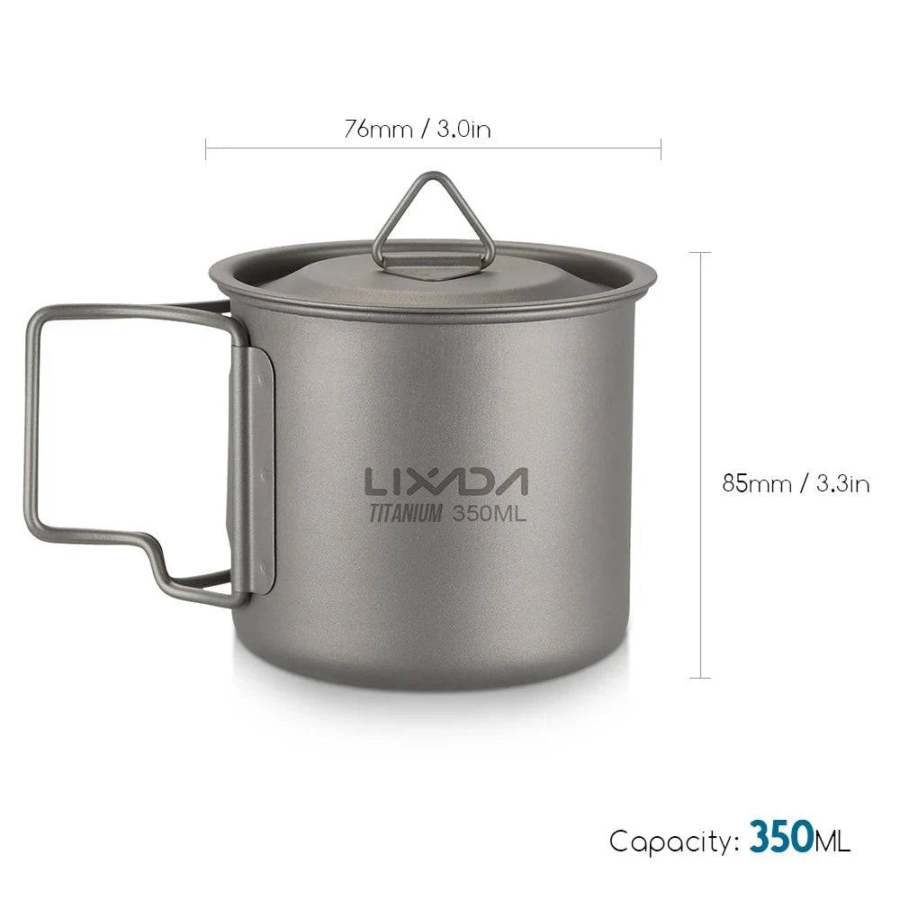 Lixada Ultralight Titanium Cup Mug 300/350/550/650ml Outdoor Water Cup Camping Picnic Water Mug Tableware with Foldable Handle-WAYBIKER