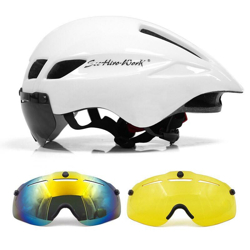 New Bicycle Helmet With Glasses 4 Lens Colors Ultralight MTB Road Bike Helmet 57-61cm Adults Goggleses Casco Ciclismo Black Blue-WAYBIKER