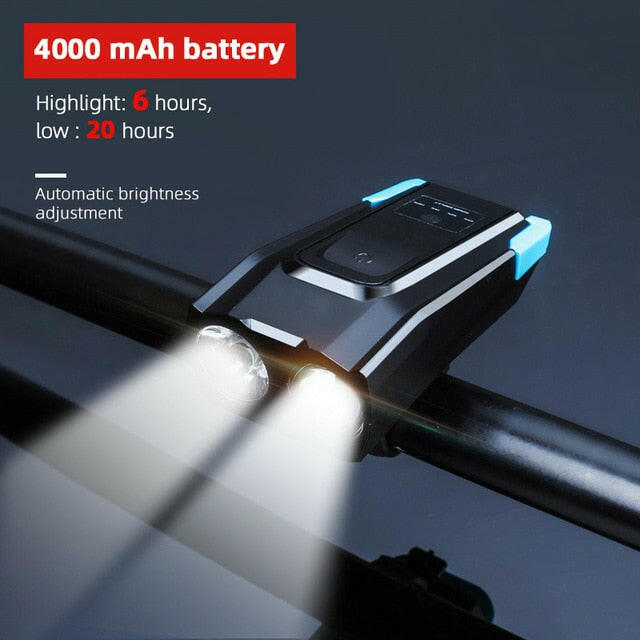 4000mAh Induction Bicycle Front Light Set USB Rechargeable Smart Headlight With Horn 800 Lumen LED Bike Lamp Cycling FlashLight-WAYBIKER