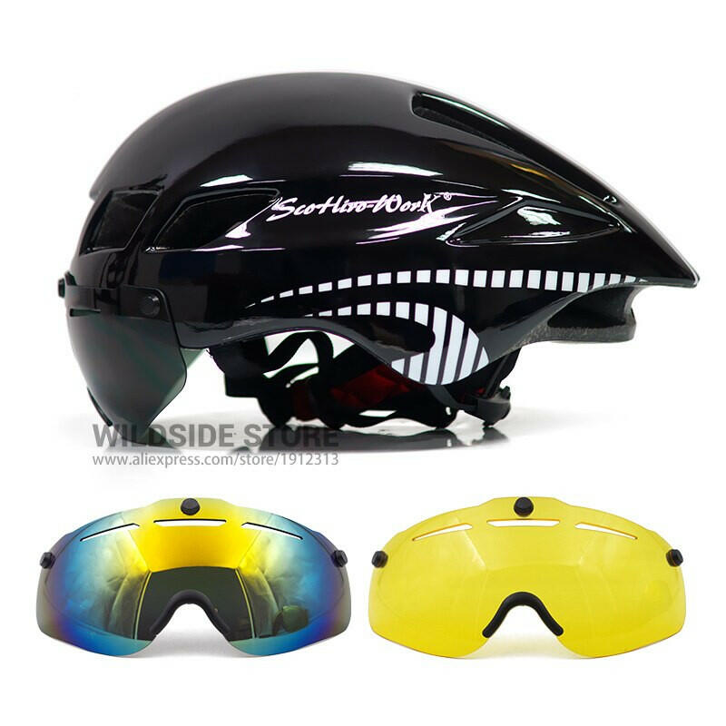 New Bicycle Helmet With Glasses 4 Lens Colors Ultralight MTB Road Bike Helmet 57-61cm Adults Goggleses Casco Ciclismo Black Blue-WAYBIKER