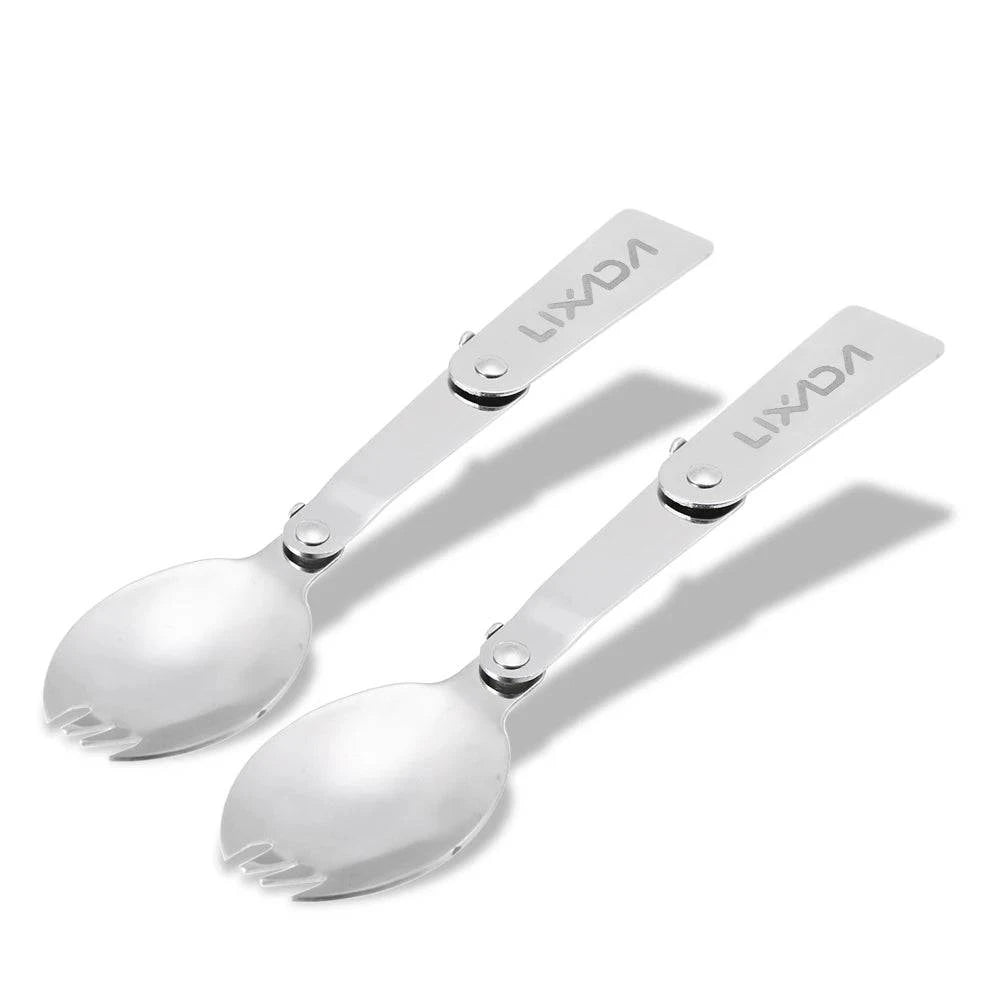2 pcs Outdoor Camping Picnic Spoon Fork Foldable Stainless Steel Spork for Hiking Cooking Picnic Tableware Camping Equipment-WAYBIKER