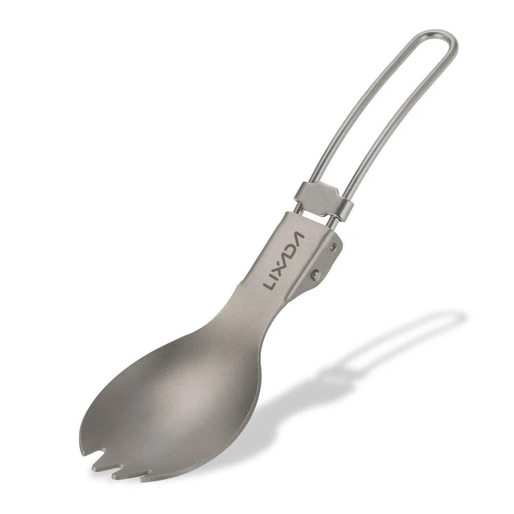 Lixada Titanium Folding Spork Camping Spoon Lightweight Outdoor Dinner Spork Flatware for Travel Camping Backpacking-WAYBIKER