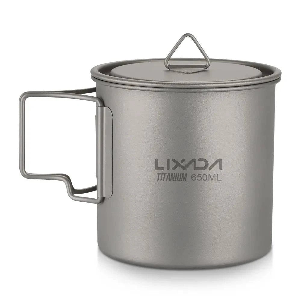 Lixada Ultralight Titanium Cup Mug 300/350/550/650ml Outdoor Water Cup Camping Picnic Water Mug Tableware with Foldable Handle-WAYBIKER