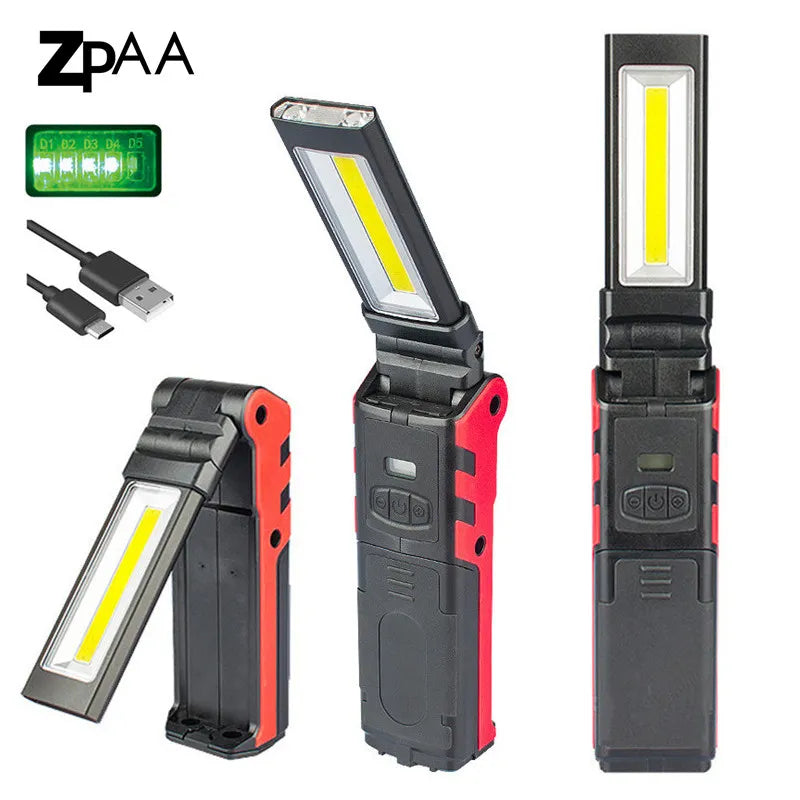 Upgrared Managetic Rechargeable LED COB Work Light for Car Repair USB Foldable Stepless dimming COB Flashlight Lamps-WAYBIKER