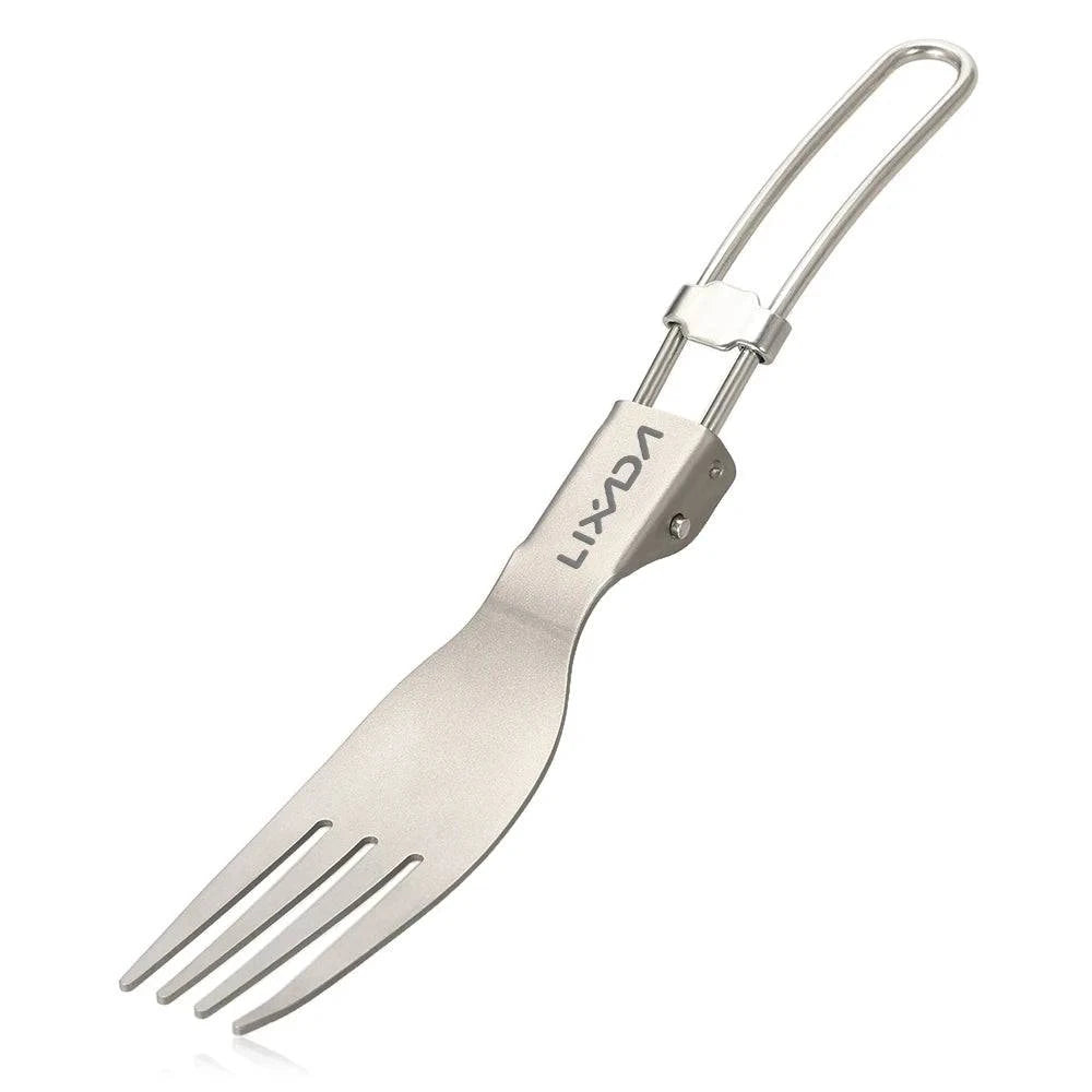 Lixada Folding Titanium Spoon Fork Lightweight Outdoor Titanium Tableware Dinner Spork Flatware Camping Cookware Travel Picnic-WAYBIKER