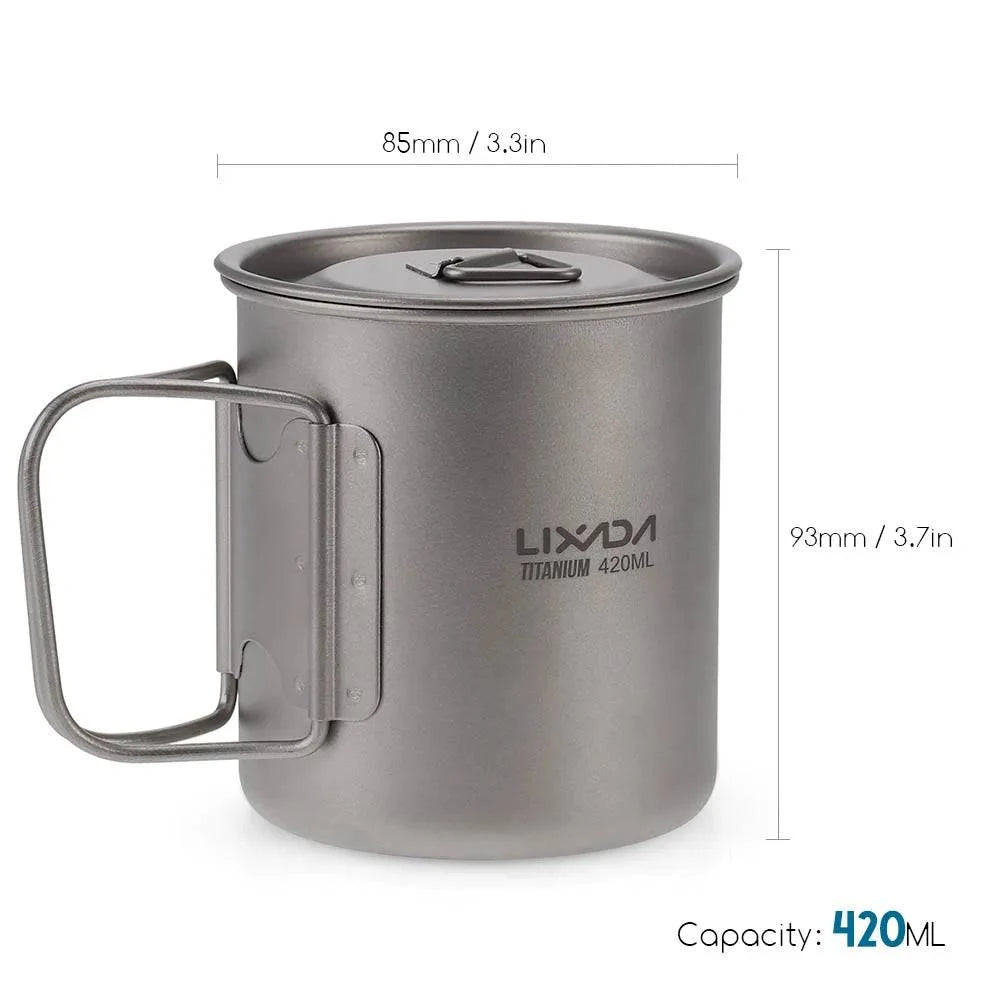 Lixada Ultralight Titanium Cup Mug 300/350/550/650ml Outdoor Water Cup Camping Picnic Water Mug Tableware with Foldable Handle-WAYBIKER