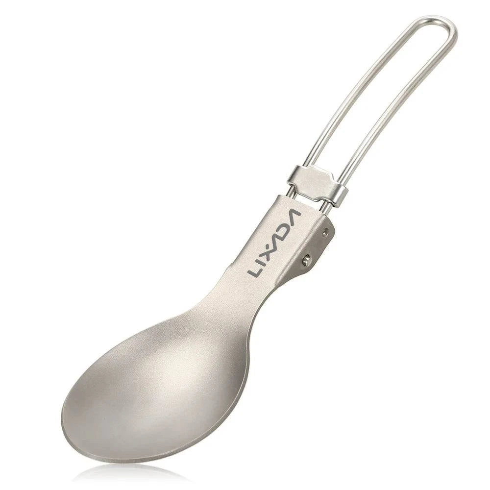 Lixada Folding Titanium Spoon Fork Lightweight Outdoor Titanium Tableware Dinner Spork Flatware Camping Cookware Travel Picnic-WAYBIKER