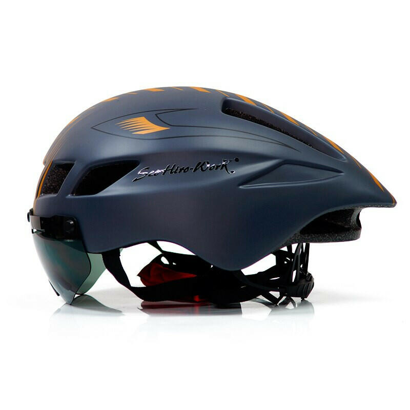 New Bicycle Helmet With Glasses 4 Lens Colors Ultralight MTB Road Bike Helmet 57-61cm Adults Goggleses Casco Ciclismo Black Blue-WAYBIKER