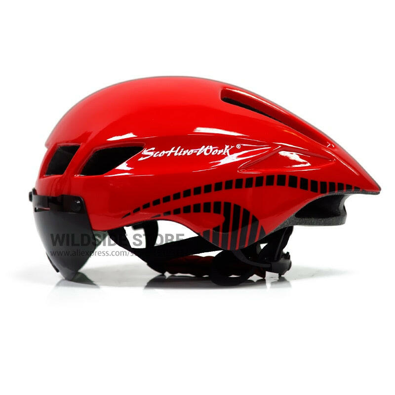 New Bicycle Helmet With Glasses 4 Lens Colors Ultralight MTB Road Bike Helmet 57-61cm Adults Goggleses Casco Ciclismo Black Blue-WAYBIKER