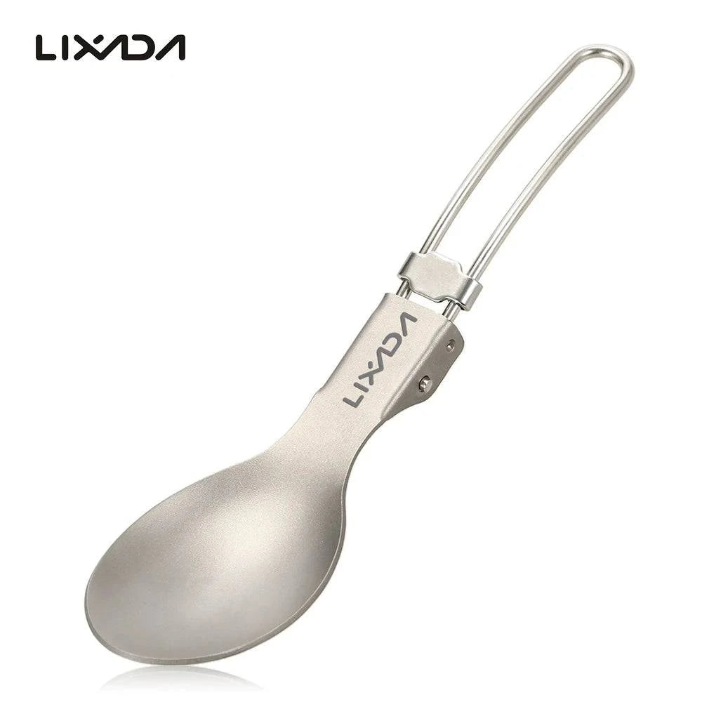 Lixada Folding Titanium Spoon Lightweight Outdoor Dinner Spoon Ta8122 Titanium Spoon Flatware for Travel Camping Tableware-WAYBIKER