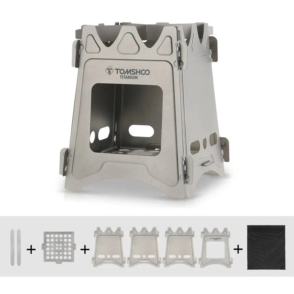 TOMSHOO Titanium/Stainless Steel Wood Stove Portable Outdoor Camping Stove Folding Stoves Firewood Burning for Survival Picnic-WAYBIKER