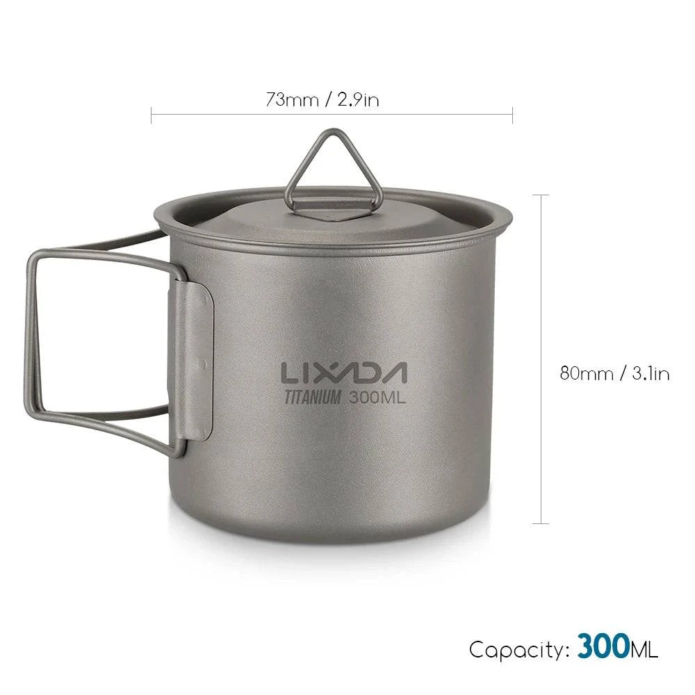 Lixada Ultralight Titanium Cup Mug 300/350/550/650ml Outdoor Water Cup Camping Picnic Water Mug Tableware with Foldable Handle-WAYBIKER