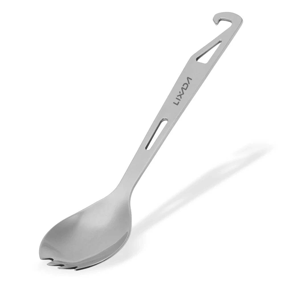 Lixada Stainless Steel Spork Long Handle Spork with Bottle Opener Lightweight Outdoor Dinner Spork Flatware for Travel Camping-WAYBIKER