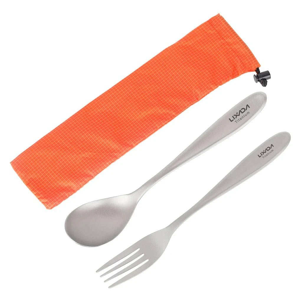 Lixada Lightweight Titanium Dinner Fork Spoon Polish Matt Flatware Cutlery for Outdoor Camping Hiking Backpacking Picnic Spork-WAYBIKER