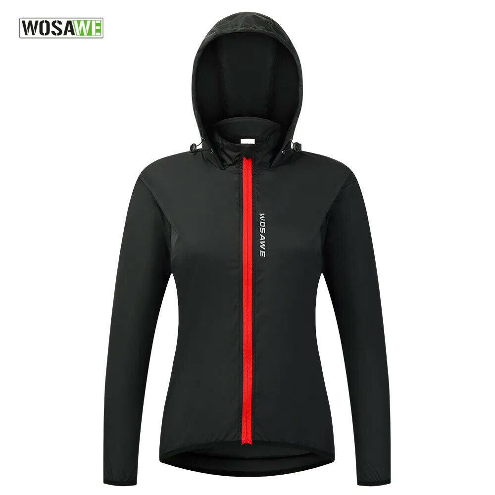 WOSAWE Ladies Windproof Cycling Jackets Hooded Riding Waterproof Cycle Clothing Bike Long Sleeve Jerseys Reflective Wind Coat-WAYBIKER