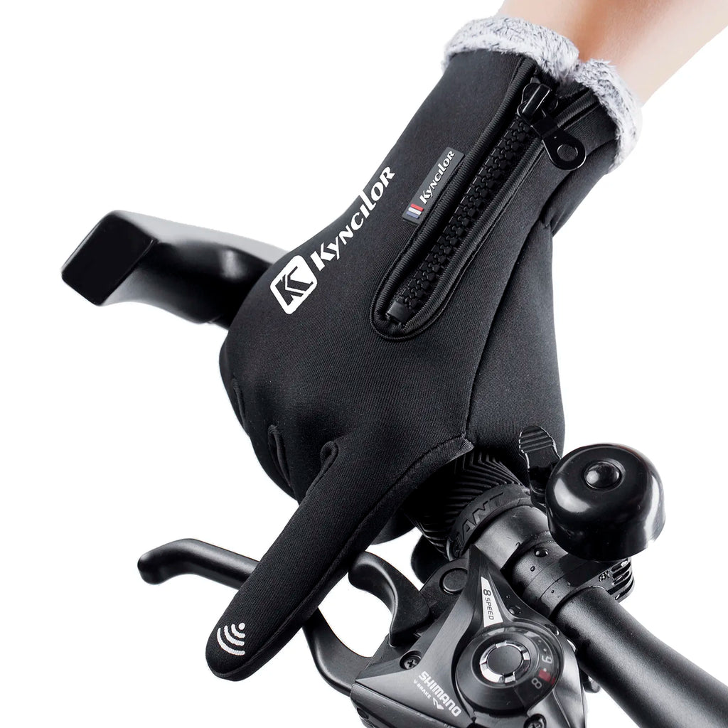 Winter Themal Touchscreen Gloves Anti-Slip Windproof Cycling Gloves w/ Fleece Lining Adjustable Zipper Anti-Lost Buckle Camping-WAYBIKER