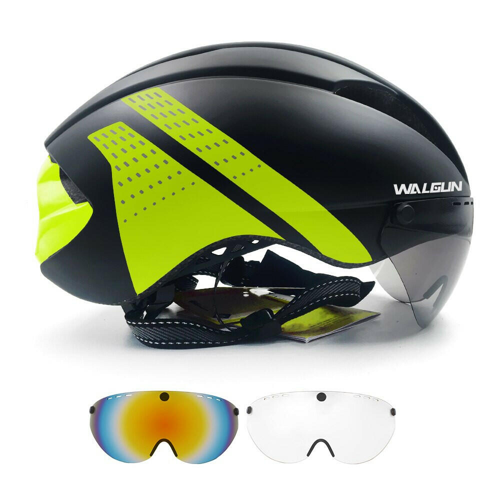 WALGUN Aero Cycling Helmet Road Bike Helmet Adults Lens Goggles Visor Time Trial TT Triathlon Bicycle Helmet M L for Men Women-WAYBIKER
