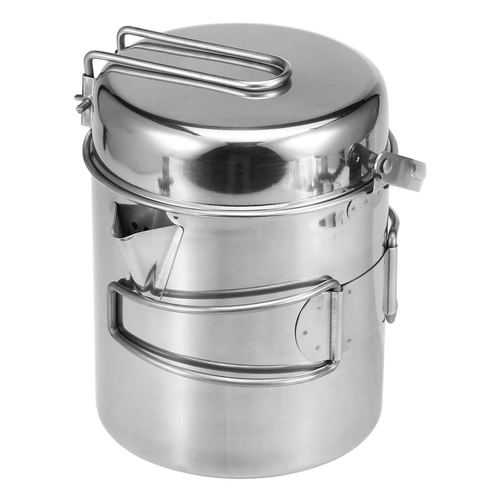 1L Stainless Steel Cooking Kettle Portable Outdoor Camping Pot Pan with Foldable Handle Backpacking Hiking Picnic Camping Kettle-WAYBIKER