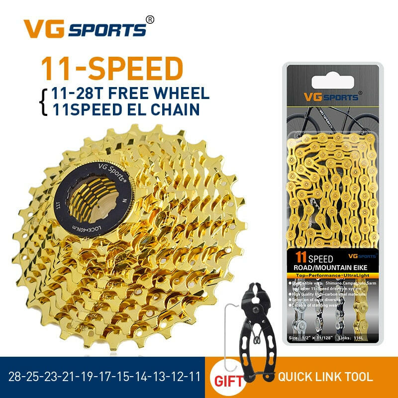 VG Sports 8 9 10 11 Speed Velocidade Bicycle Freewheel Road Bike Sprocket Cassette 9v 10v 11v+EL Bike Chain+Quick Link Tool Set-WAYBIKER