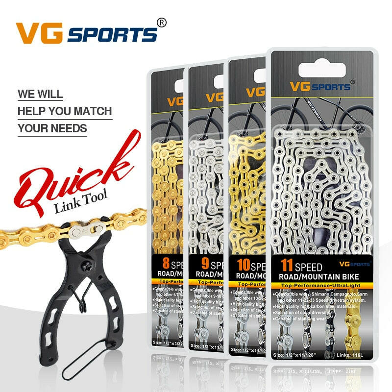 VG Sports Bicycle Chain 6 7 8 9 10 11 Speed 8s 9s 10s 11s Velocidade Titanium Rainbow Gold MTB Mountain Road Bike Chains Parts-WAYBIKER
