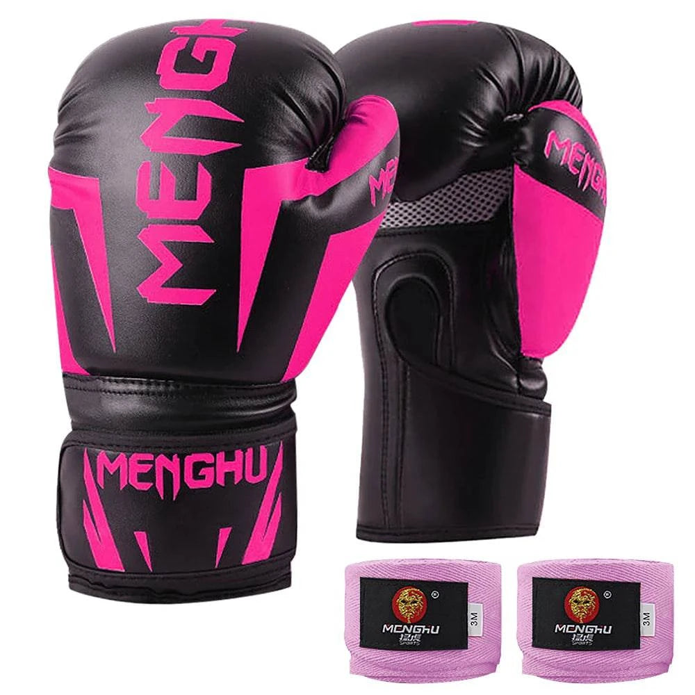 1 Pair Boxing Gloves with Wrist Support Straps Muay Thai MMA Punching Training Bag Gloves Handwraps Kick Boxing Sports Mittens-WAYBIKER